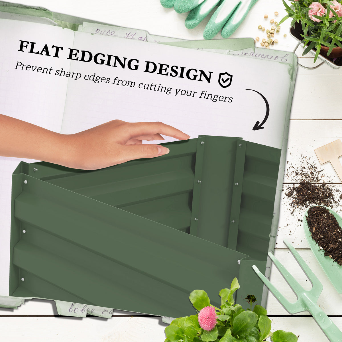 Galvanized Planter Box, 24" x 24" x 73.5" Raised Garden Bed with Tomato Cage for Climbing Vines, Green