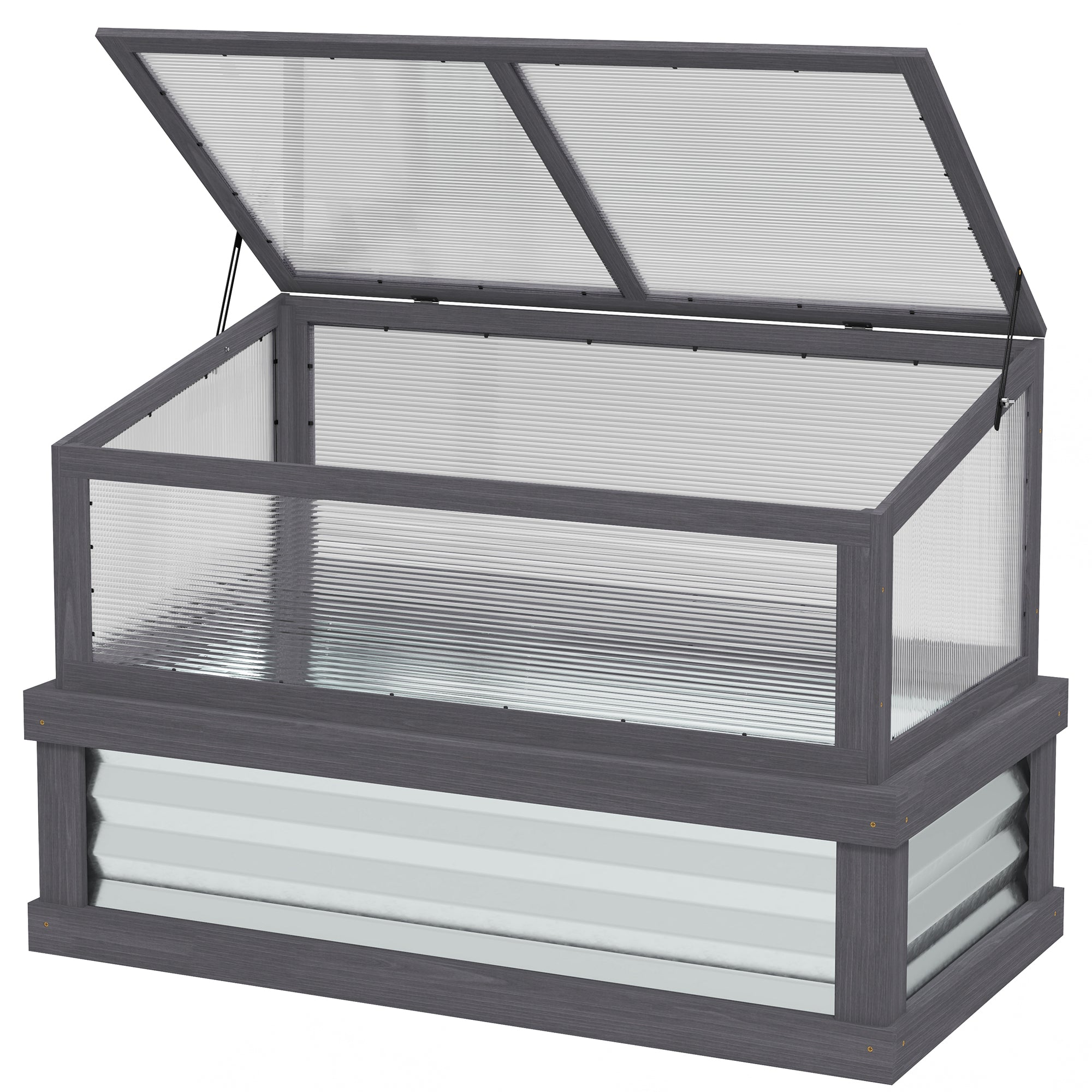 Raised Garden Flower Bed Kit with Lean-to Greenhouse, Wooden Cold Frame Planter, 41" x 22.5" x 28.25", Gray