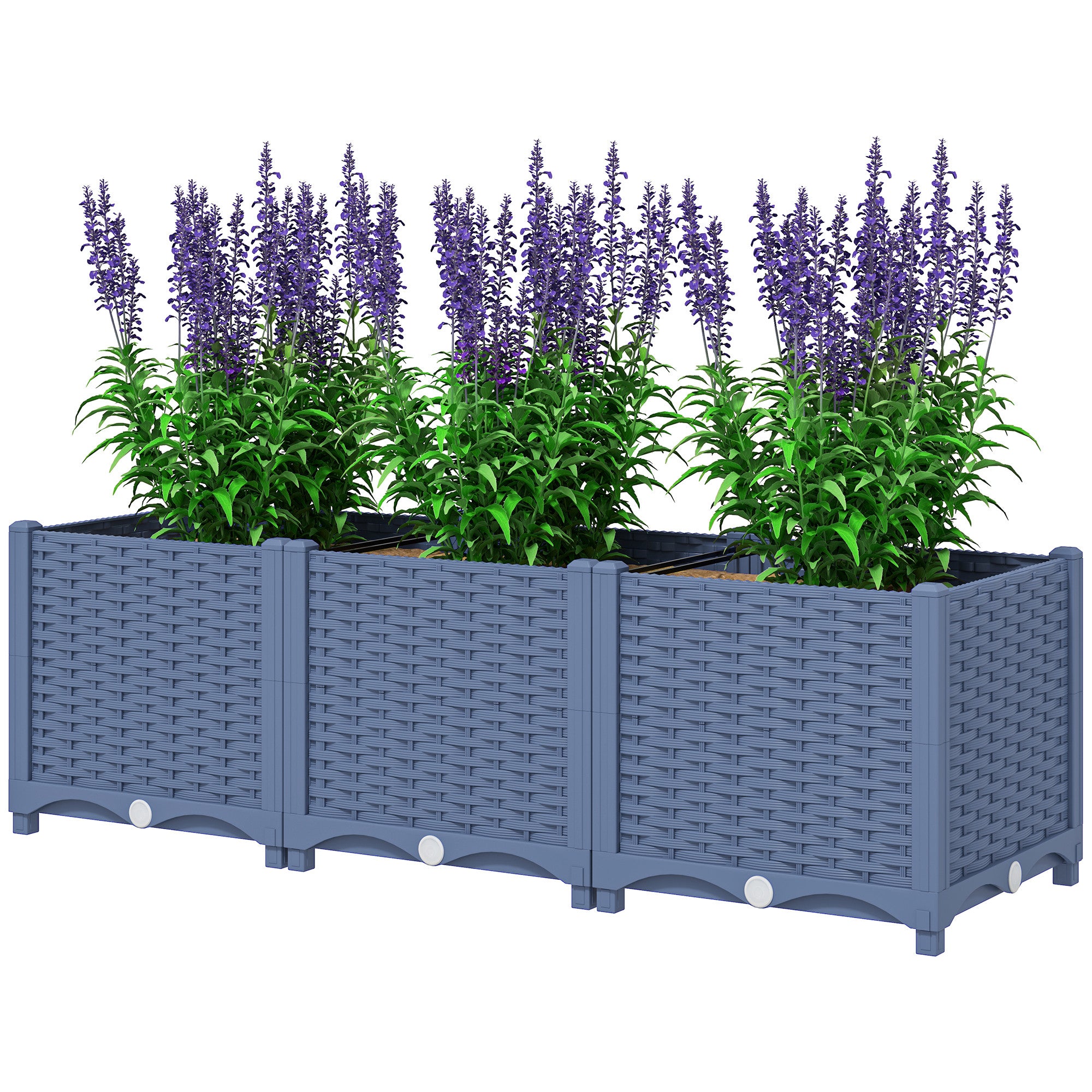 Plastic Raised Garden Bed, 4 x 1 x 1 ft Outdoor Flower Box with Drainage Holes for Vegetables, Herbs, Blue
