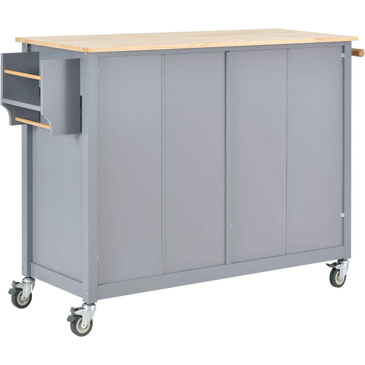 Kitchen Island Cart with 4-Door Cabinet, 2 Drawers, Solid Wood Top, Locking Wheels, Spice and Towel Racks, 54.5" L x 18.5" W x 36" H, Blue