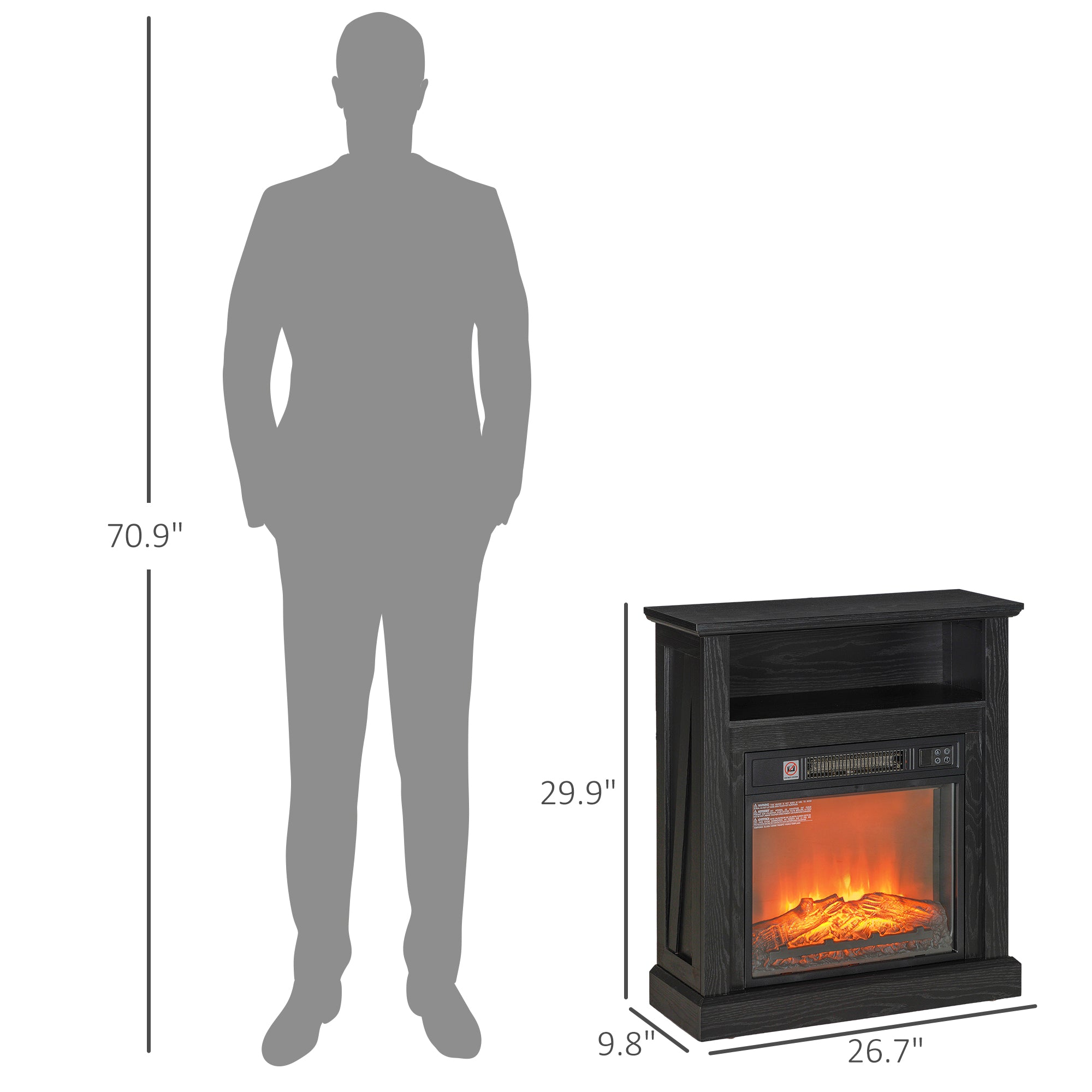 27" Freestanding Electric Fireplace with Mantel, 1400W Replaceable Fireplace Insert Heater with Timer, Black