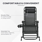 2 Outdoor Rocking Chairs Foldable Reclining Zero Gravity Lounge Rockers w/ Pillow Cup & Phone Holder, Black