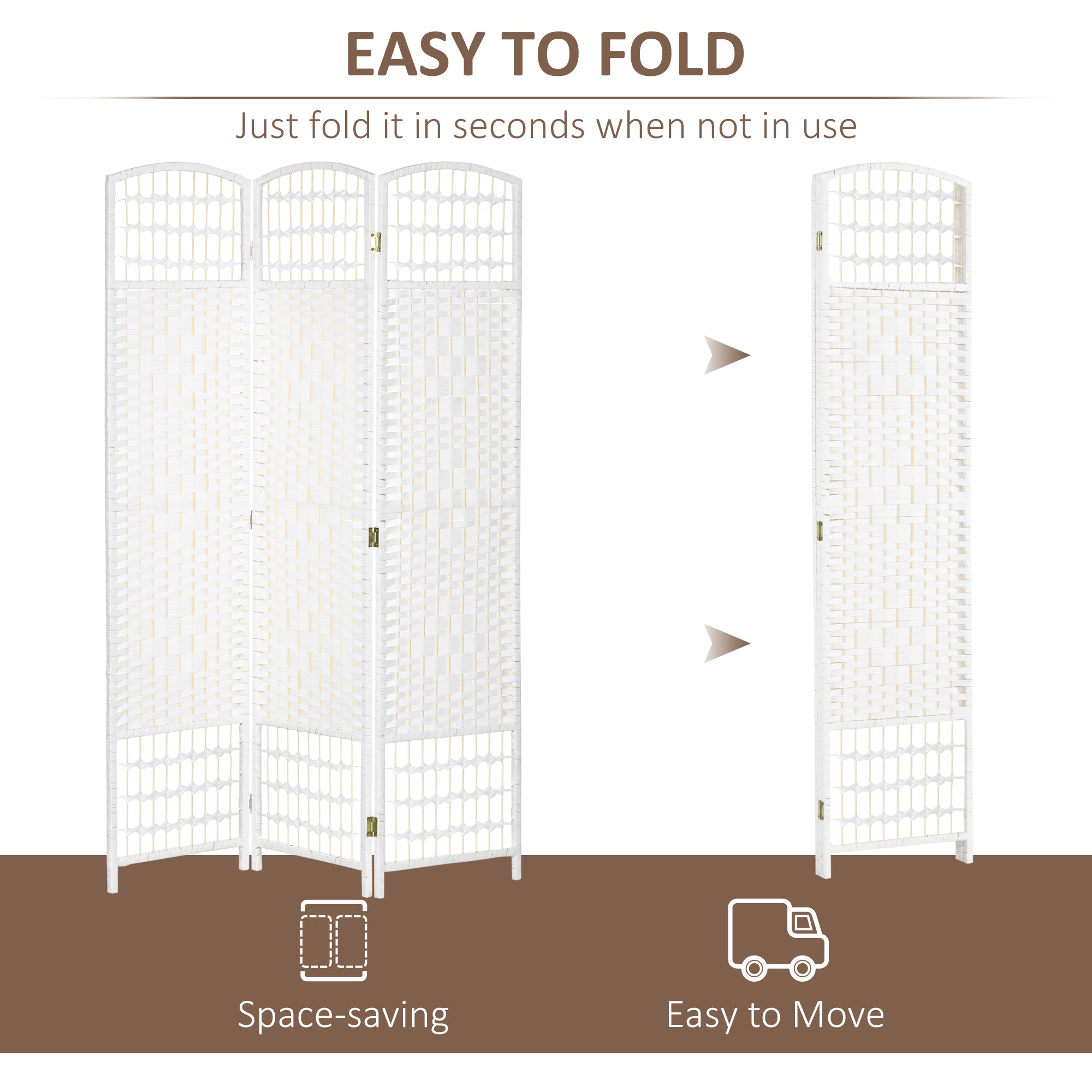 3 Panel Folding Room Divider Portable Privacy Screen Wave Fiber Room Partition for Home Office White
