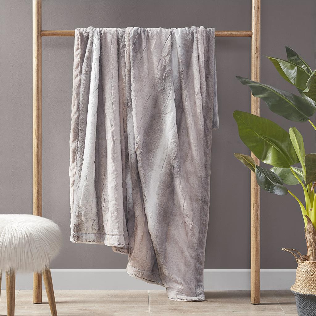 Machine Washable Oversized Faux Fur Throw with OEKO-TEX Certified, Luxurious Blanket with Faux Mink Reverse, 70" L x 60" W x 0.25" H, Gray