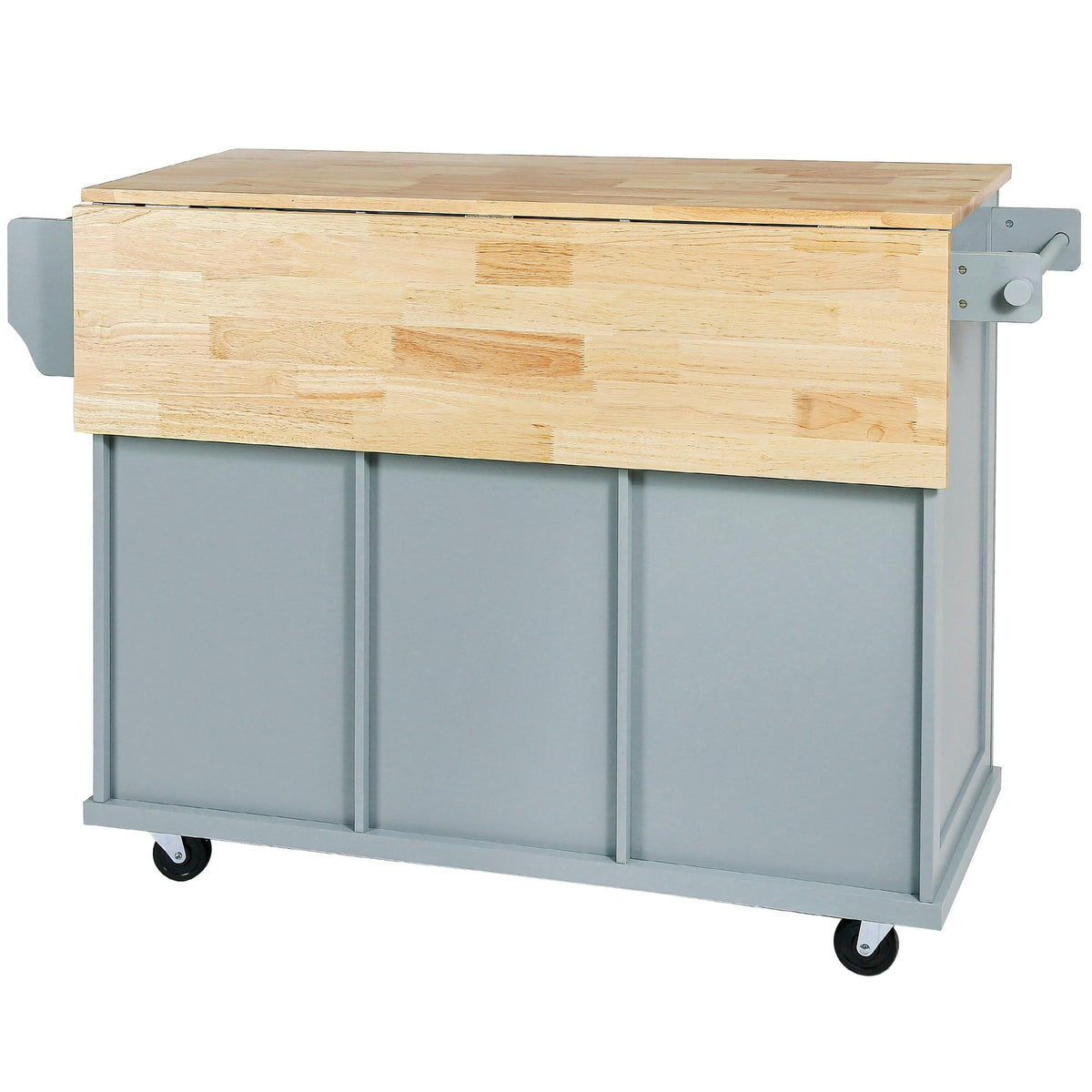 Kitchen Cart with Wood Drop-Leaf Countertop, Internal Storage Racks, Utility Island with Cabinets and Drawers, 53" L x 29.5" W x 37" H, Blue