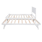 Full Size Platform Bed with Adjustable Trundle, Solid Pine Wood and MDF, 78" L x 97.5" W x 39.5" H, White