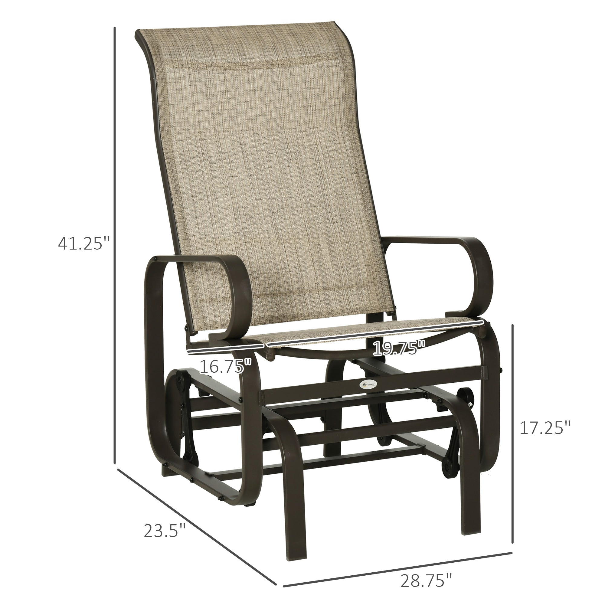 Gliding Lounger Chair, Single Rocker with Lightweight Metal & Mesh Construction, Tan