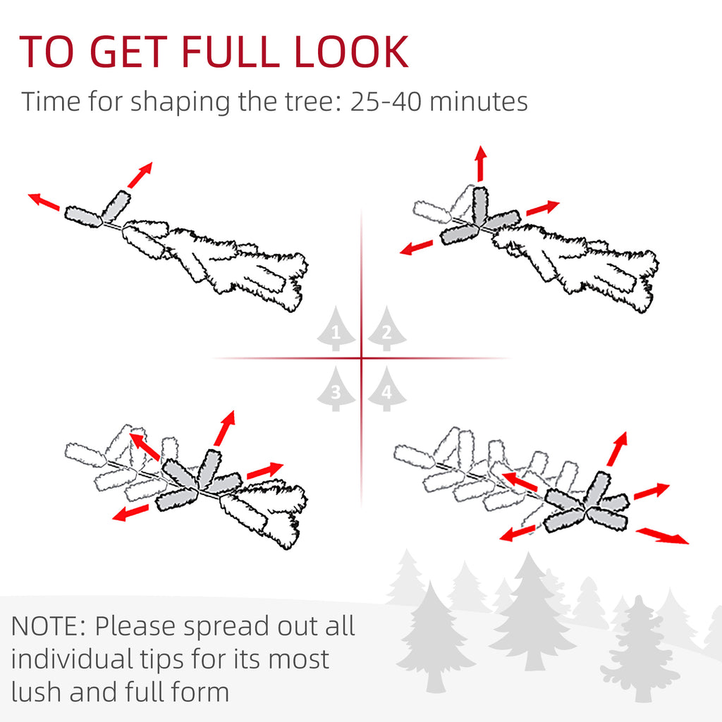 7.5ft Flocked Christmas Tree, Pencil Artificial Xmas Tree with Faux Snow, Dense Branches, Foldable Metal Base for Indoor Holiday Decor
