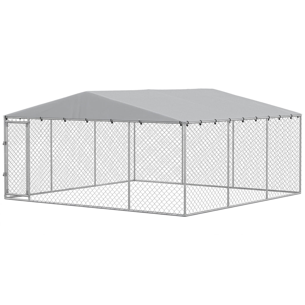 13' x 13' x 6.5' Dog Kennel Outdoor for Small Medium Dogs with Waterproof Roof, Silver
