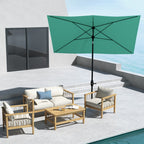 6.5' x 10' Rectangular Market Umbrella, Patio Outdoor Table Umbrella with Crank and Push Button Tilt, Teal