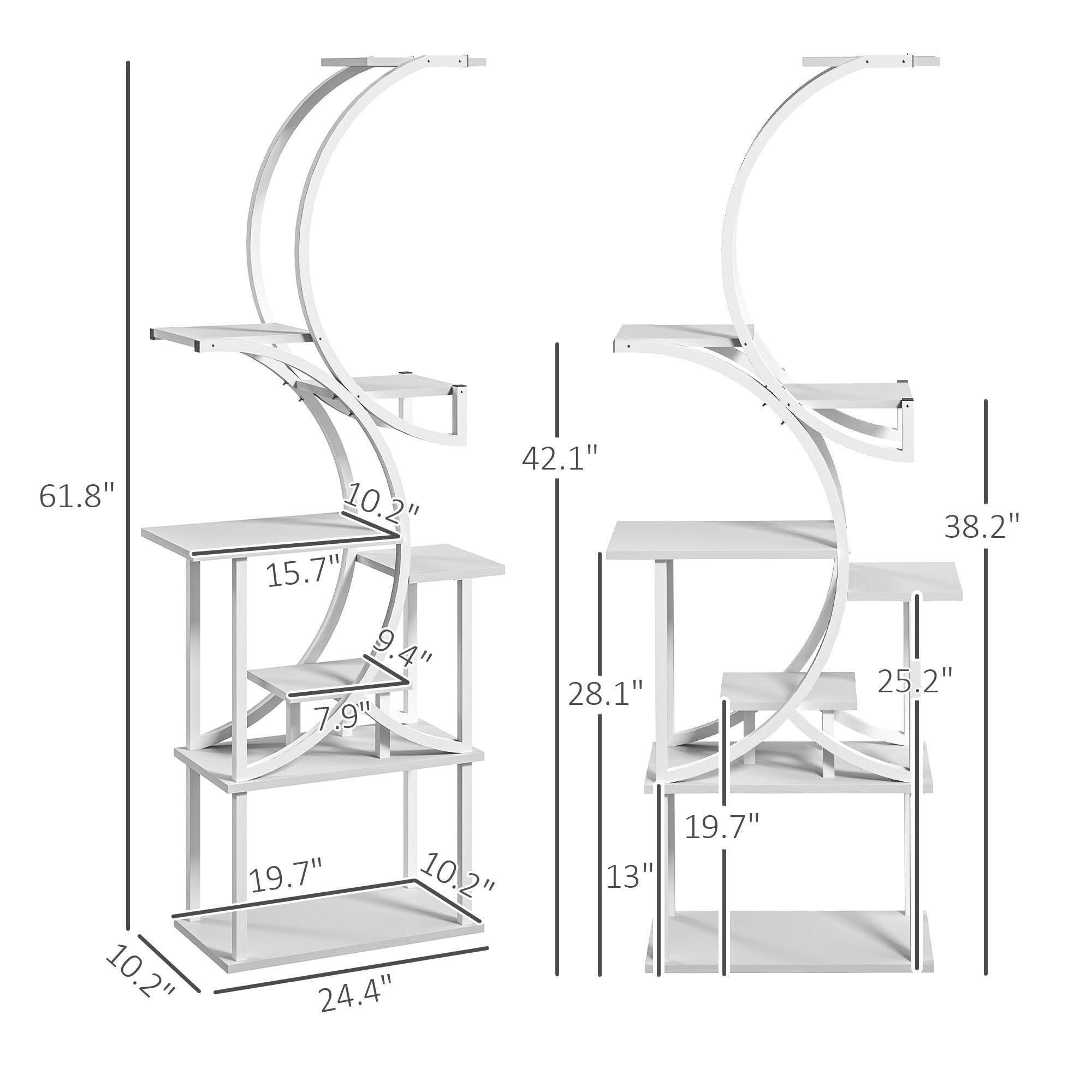Plant Stand Indoor, 8 Tier 62" S-Shaped Plant Shelf, Corner Plant Rack for Multiple Plants, White