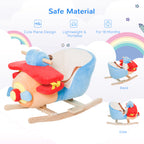 Kids Rocking Horse, Wooden Plush Ride-on Plane Chair Toy with Lullby Song and Seat Belt for 18 Month +