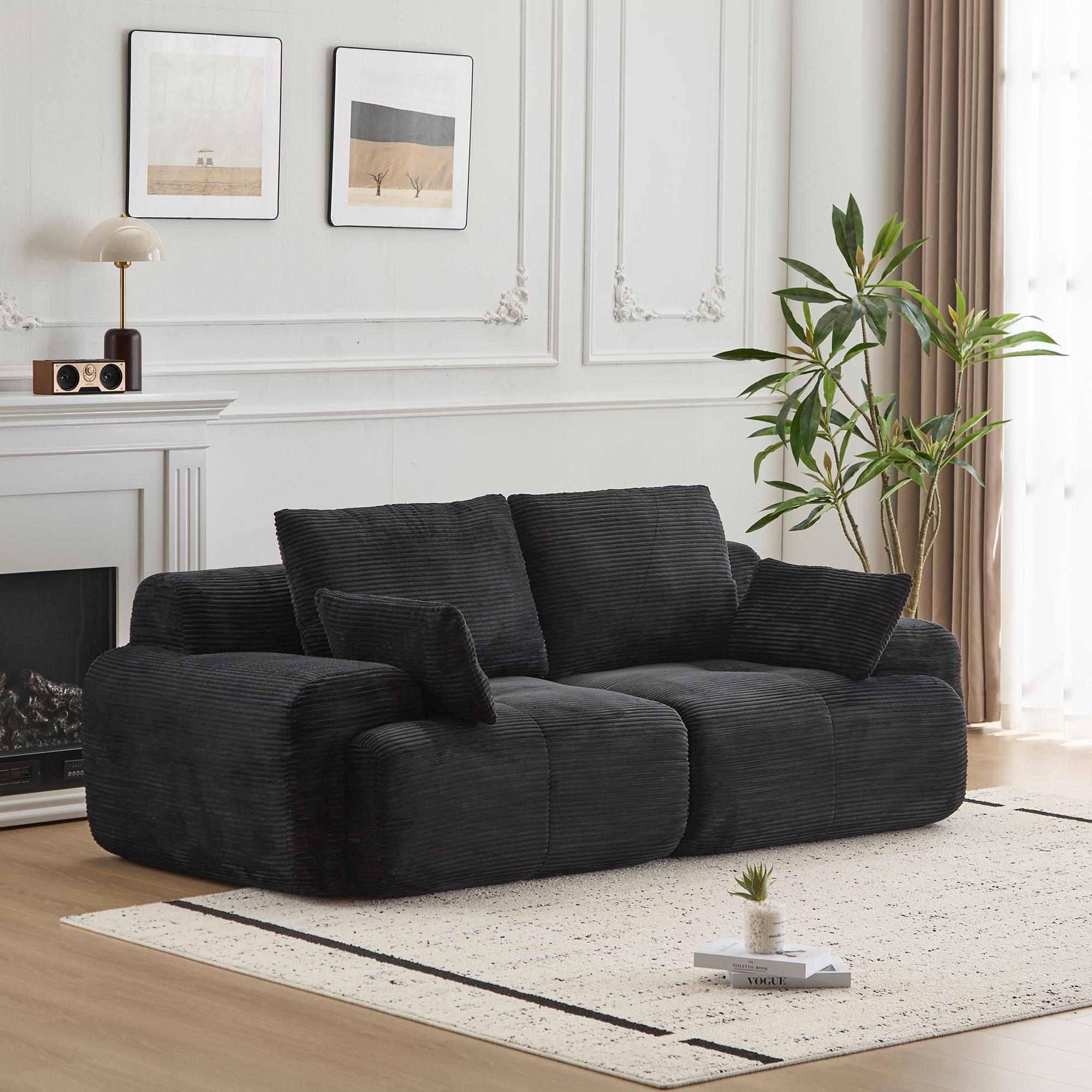 Compressed Sofa 2-Seater Modern Memory Foam Sofa with Pet-Friendly Corduroy Fabric, Two Seater Couch Sectional for Living Room, 84" L x 41" W x 28.5" H, Black
