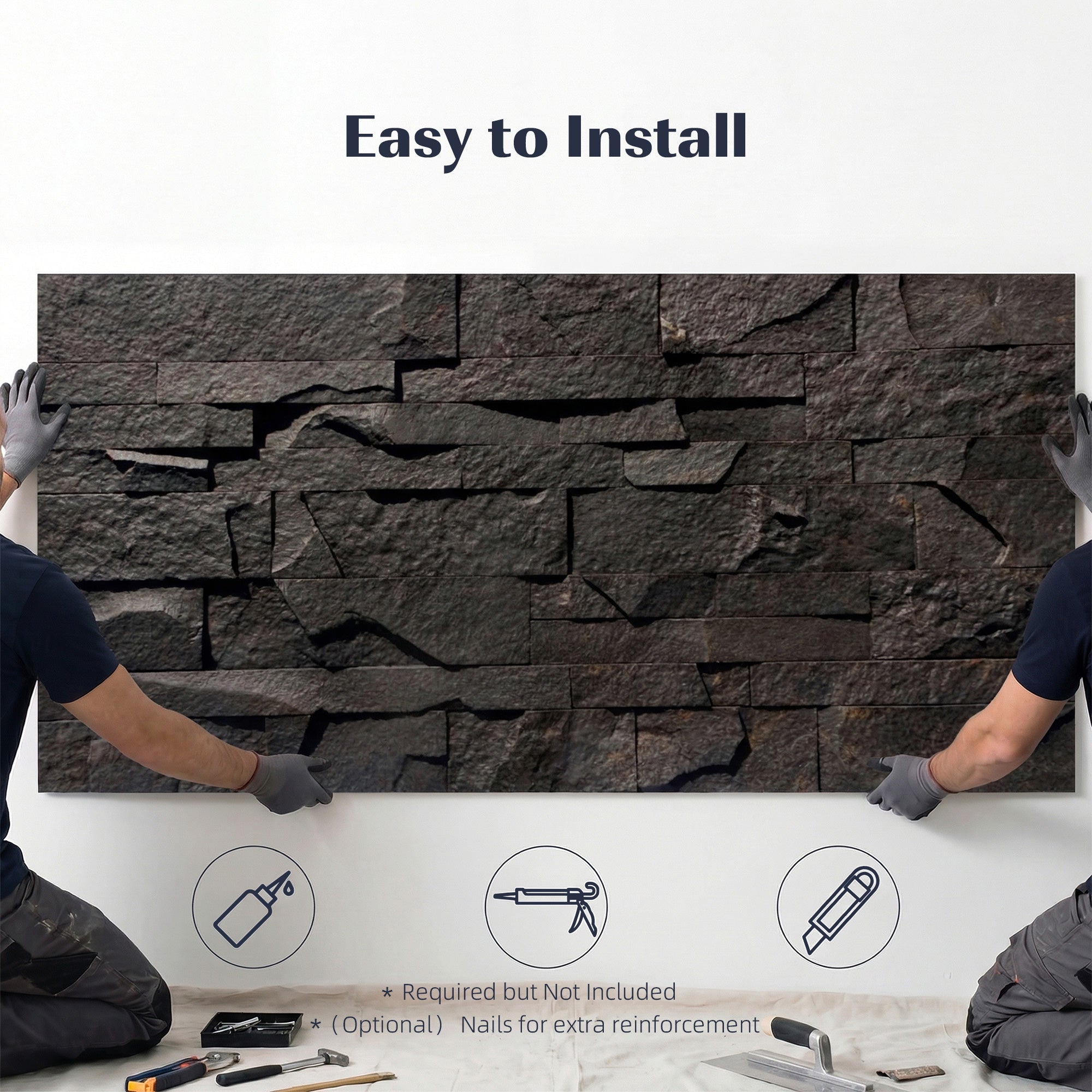 8-Pack 3D Faux Stone Wall Panels, Lightweight Polyurethane Panels for Interior and Exterior Accent Walls, Black