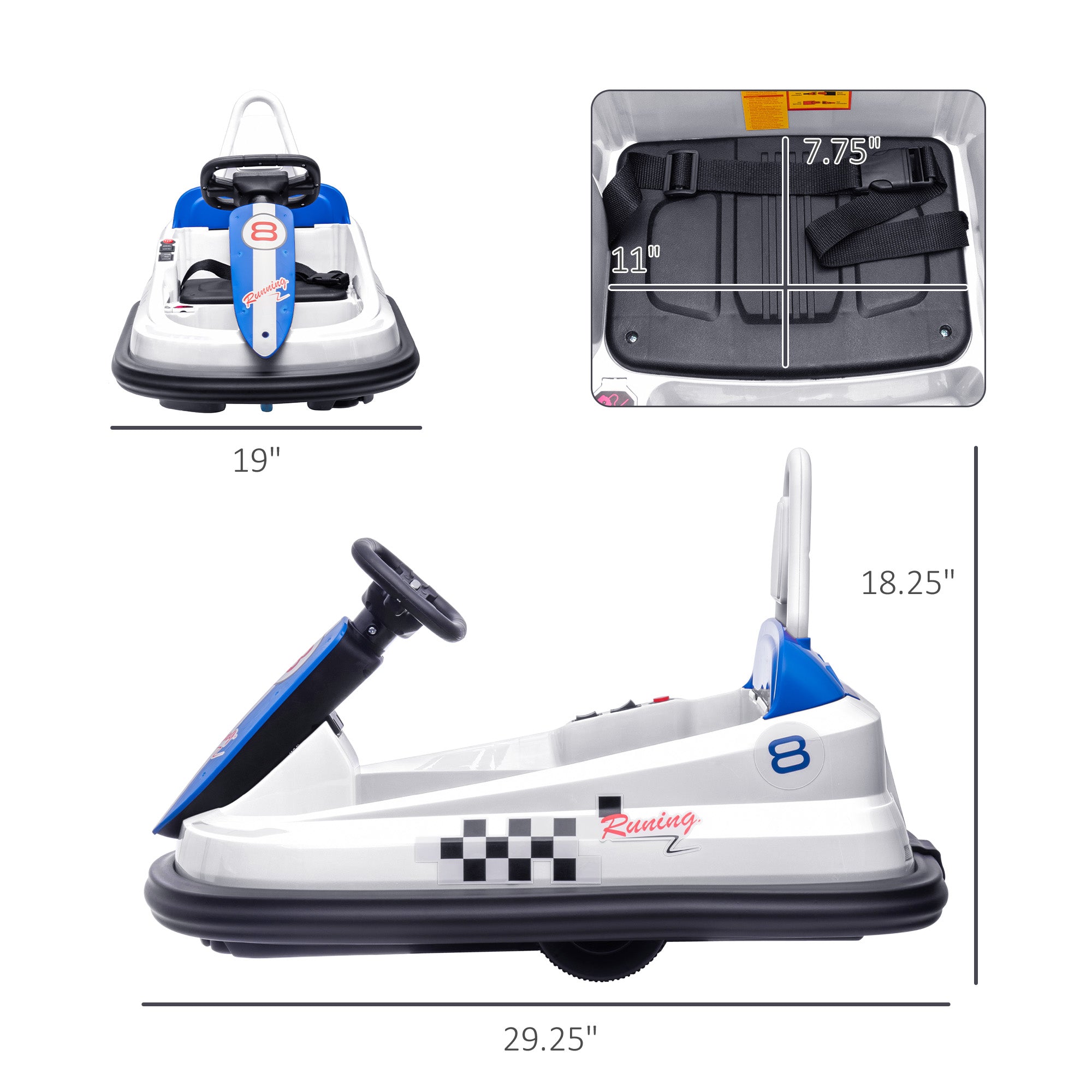 Bumper Car for Kids, 360° Rotation 6V Electric Ride On Bumper, White