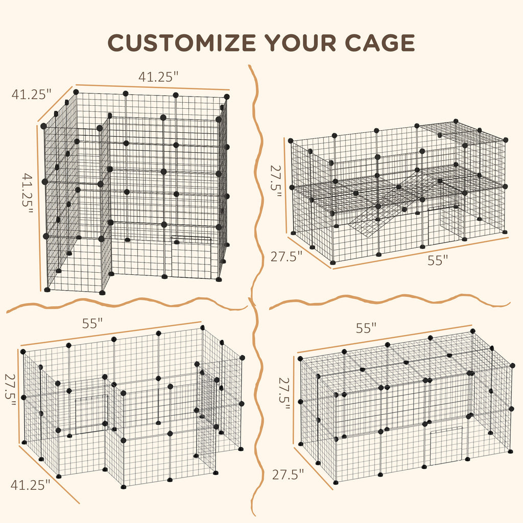36 Panels Small Animal Playpen with Door, DIY C & C Cage for Guinea Pigs with Ramp, Portable Metal Wire Yard for Rabbit, Hedgehogs, 14 x 14 in