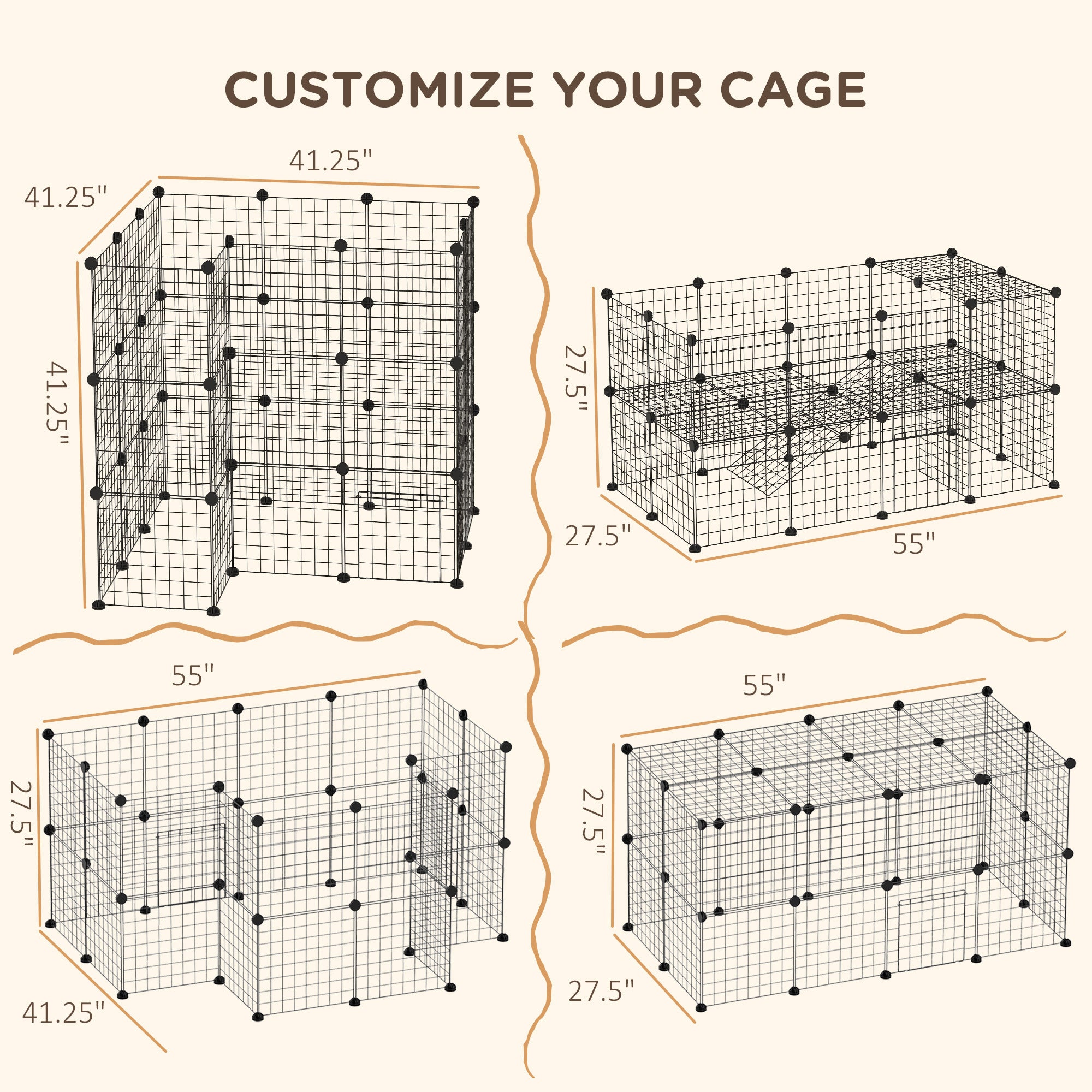 36 Panels Small Animal Playpen with Door, DIY C & C Cage for Guinea Pigs with Ramp, Portable Metal Wire Yard for Rabbit, Hedgehogs, 14 x 14 in