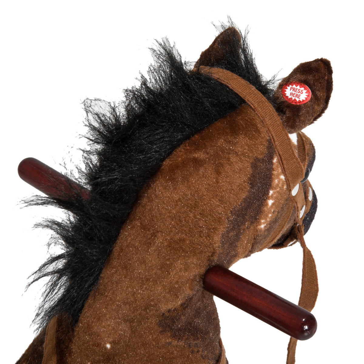 Kids Wooden Plush Ride-On Rocking Horse Chair Toy with Realistic Sounds Dark Brown/White