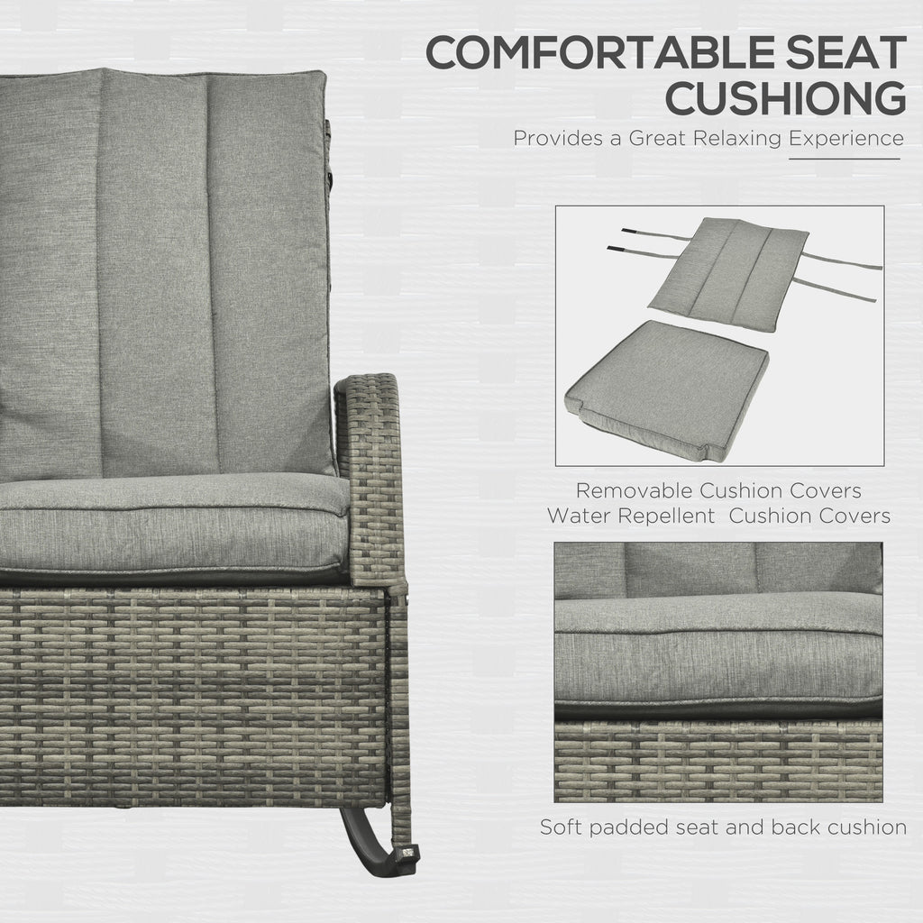 PE Rattan Rocking Recliner with Footrest, Gray