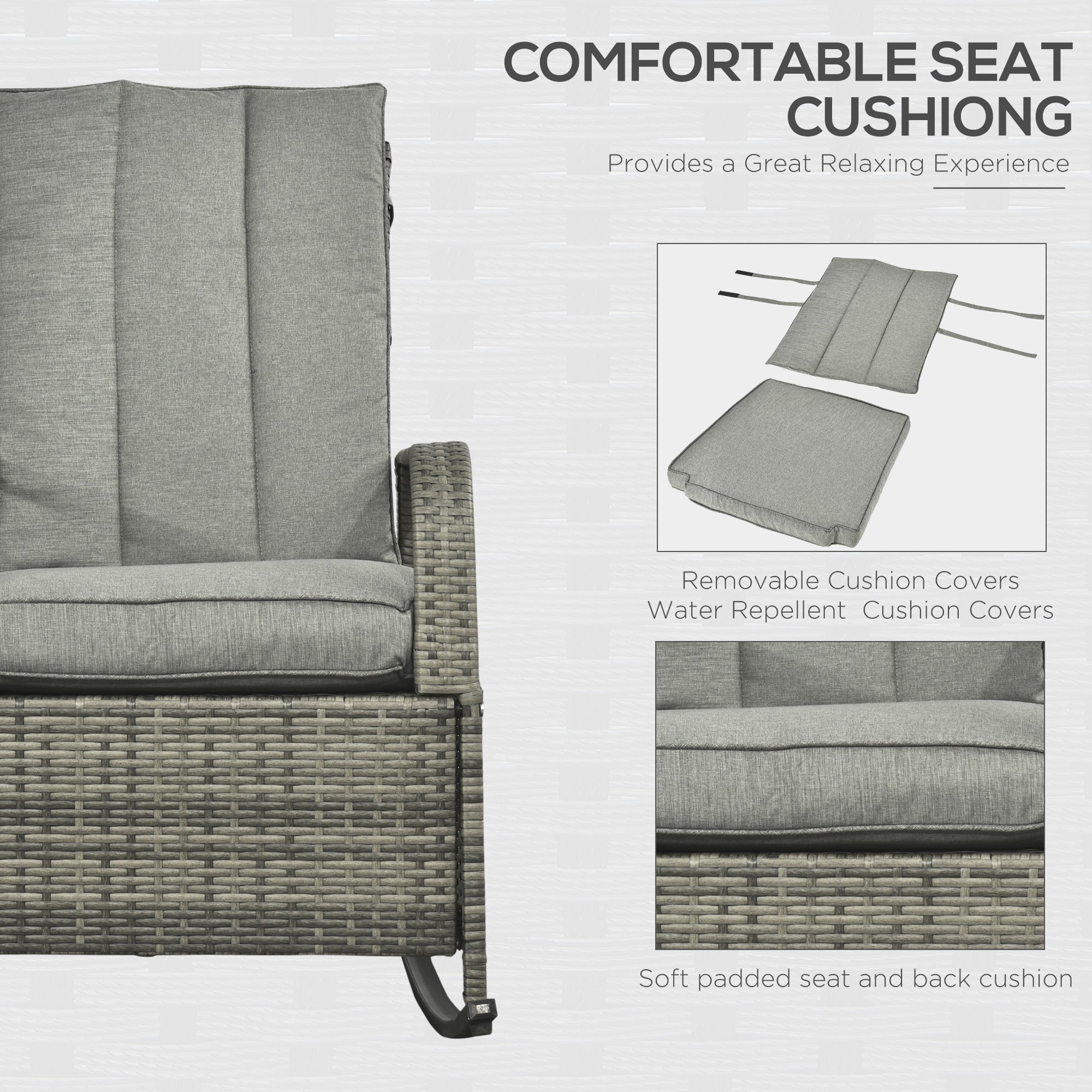 PE Rattan Rocking Recliner with Footrest, Gray