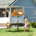 Kids Table and Chair Set, Outdoor Folding Garden Furniture, Picnic Table for Patio Backyard, with Removable & Height Adjustable Sun Umbrella, Brown