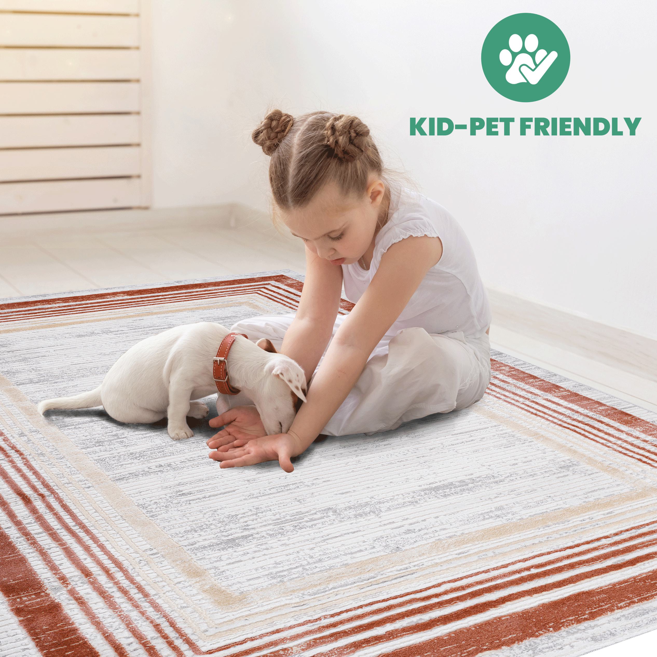 Naar 8x10 Stain-Resistant Area Rug with Cotton Backing, Medium Pile Height, Stylish Kid and Pet-Friendly Carpet, 120" L x 93" W x 0.35" H, Brown