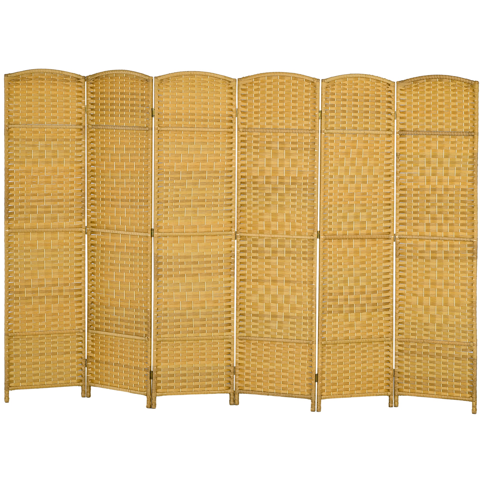 Folding Room Divider Screen 6 Panel 6' Tall Privacy Screen Freestanding Wood Partition for Home Office, Nature Wood