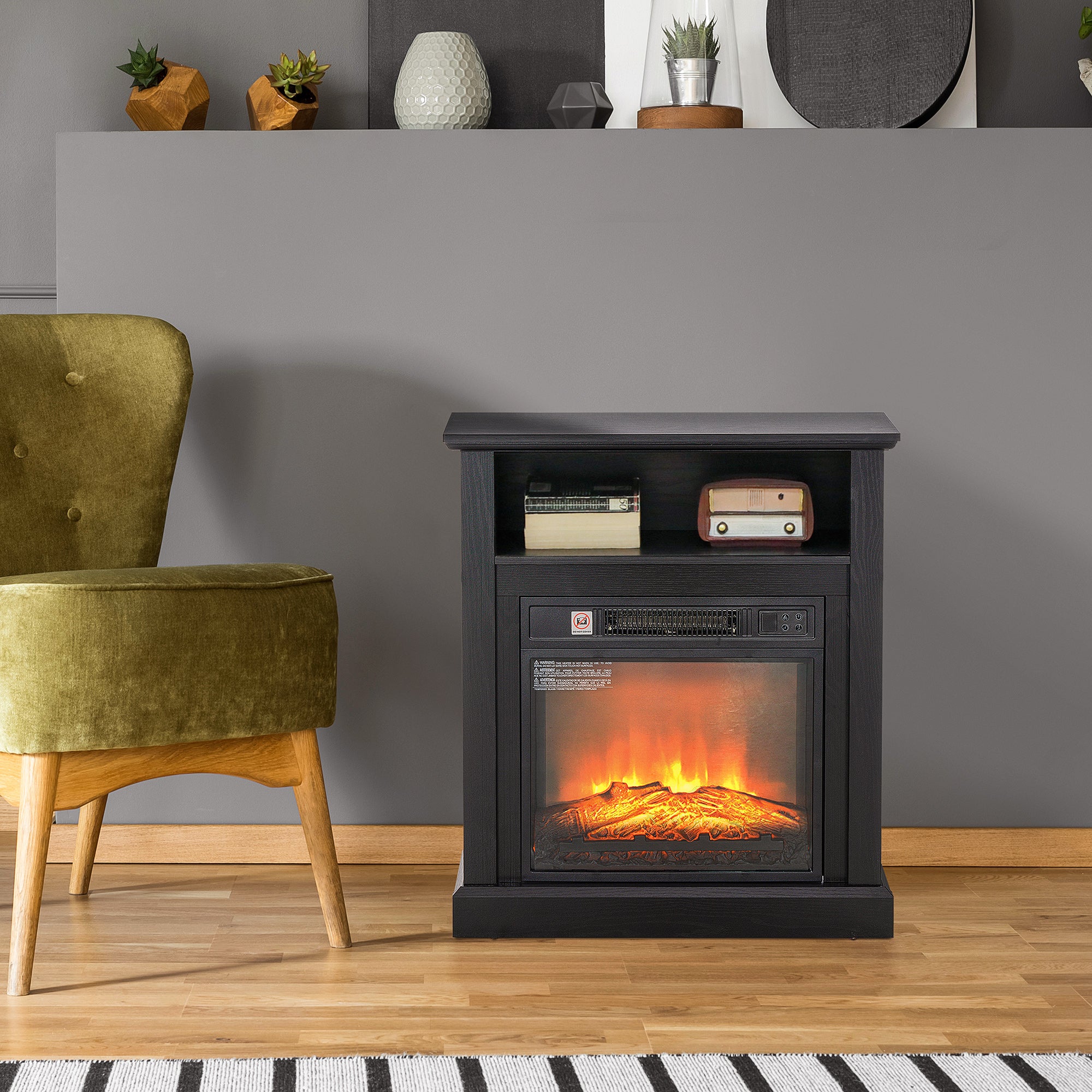 27" Freestanding Electric Fireplace with Mantel, 1400W Replaceable Fireplace Insert Heater with Timer, Black