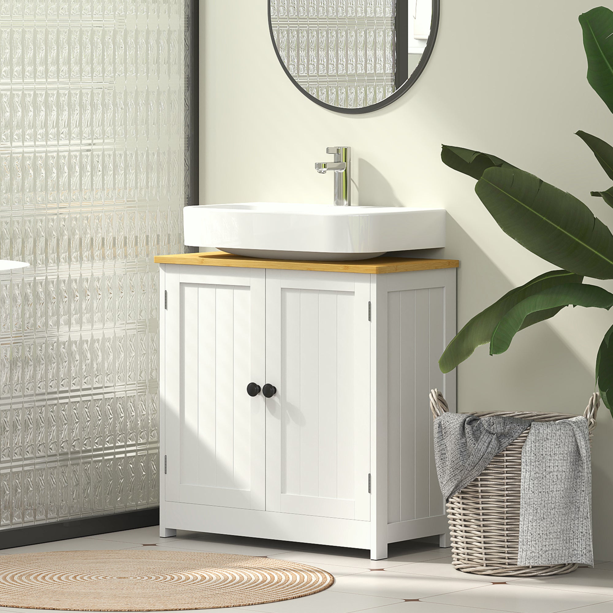 Bathroom Vanities Under Sink Storage Cabinet Cupboard with 2 Doors, 23.5" x 11.75" x 24", White