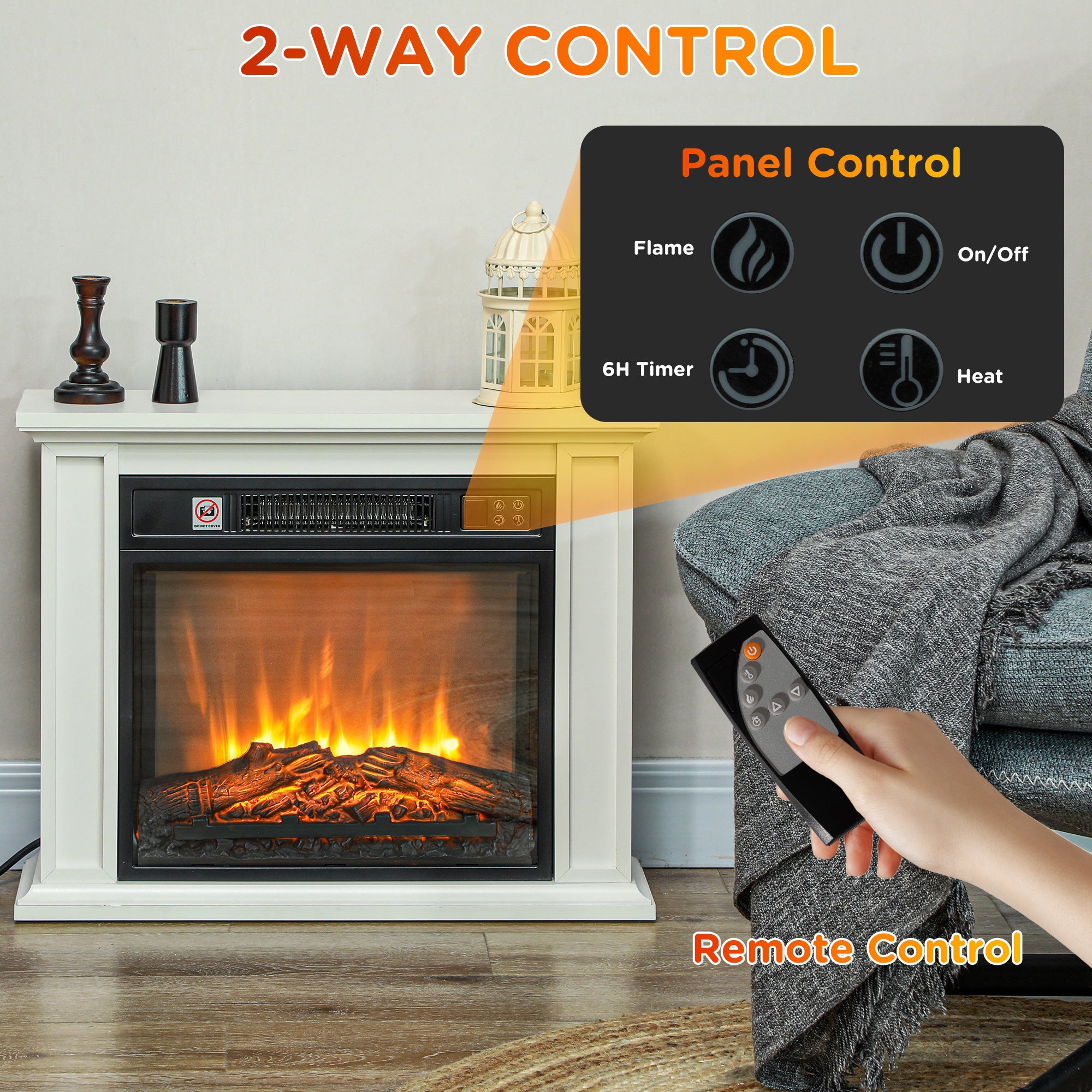 26" Freestanding Electric Fireplace with Mantel, 1400W Replaceable Fireplace Insert Heater with 3D Flame Effect, WHite