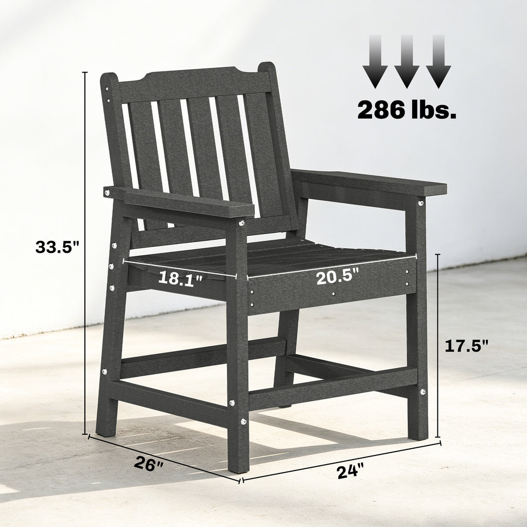 2 Piece All-Weather Patio Chairs, HDPE Patio Dining Chair Set, Heavy Duty Wood-Like Outdoor Furniture, Gray
