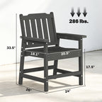 2 Piece All-Weather Patio Chairs, HDPE Patio Dining Chair Set, Heavy Duty Wood-Like Outdoor Furniture, Gray