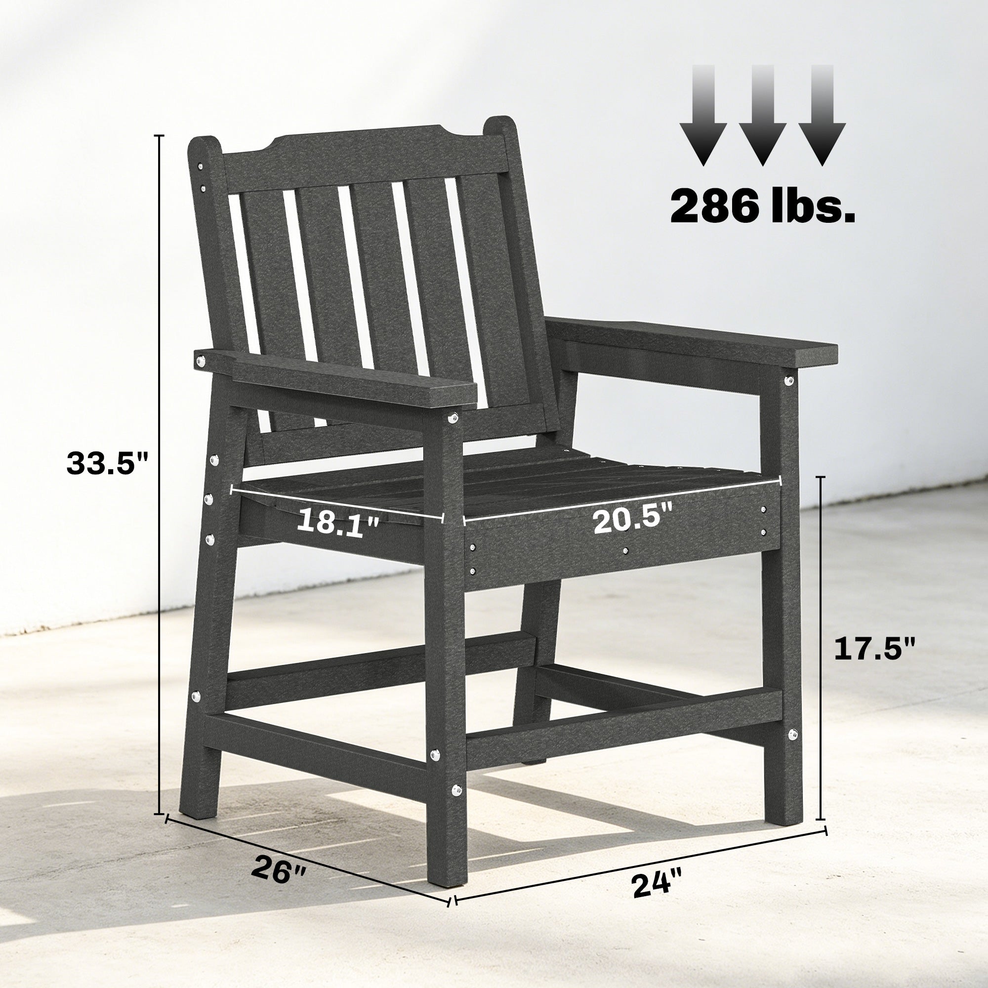 2 Piece All-Weather Patio Chairs, HDPE Patio Dining Chair Set, Heavy Duty Wood-Like Outdoor Furniture, Gray