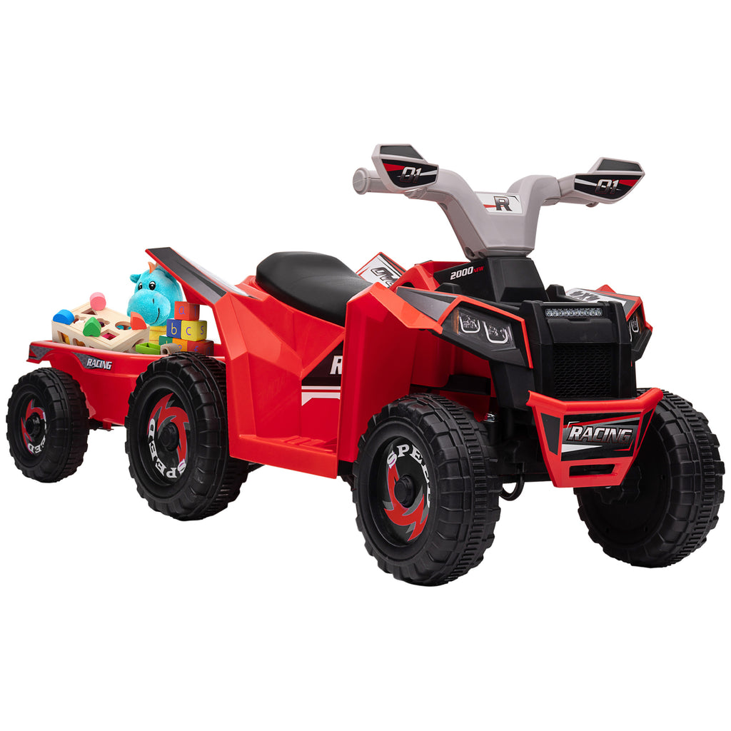6V Electric Toy Car with Back Trailer, Forward Backward, Wear-Resistant Wheels for Ages 18-36 Months, Red