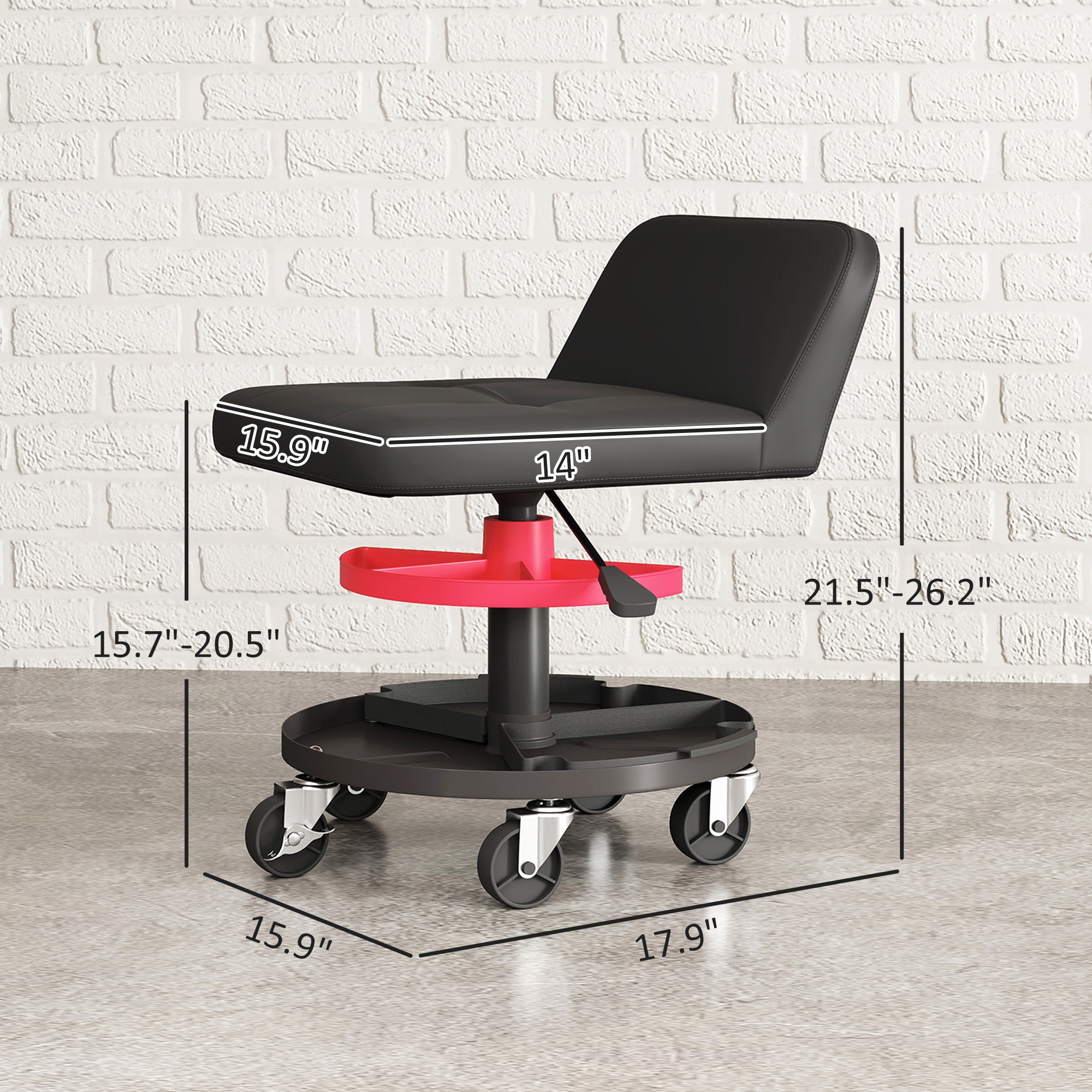 Rolling Creeper Garage Stool, 300 LBS Capacity Mechanic Stool with 360° Wheels, Tool Tray, Adjustable Height, Black