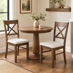 Dining Chairs Set of 2, Upholstered Kitchen Chairs with Rubberwood Frame, Padded Seat and X-Back, Walnut