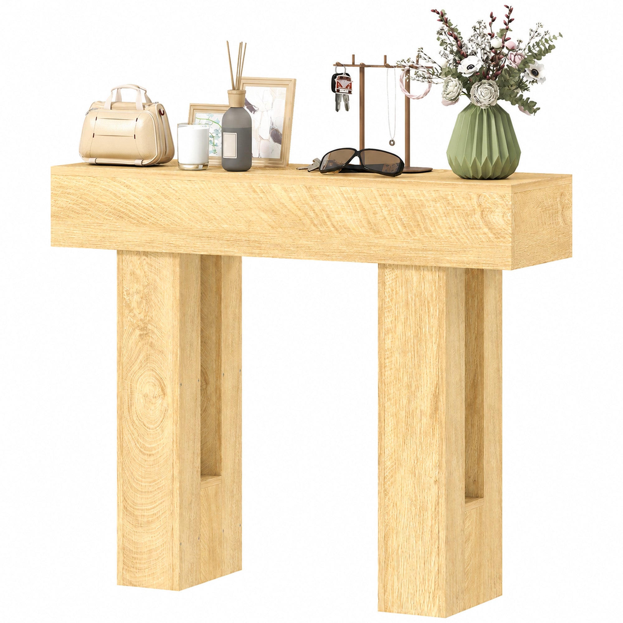 42 Inch Console Table, Sofa Table Behind the Couch with Thickened Tabletop for Living Room, Hallway, Entrance, Oak