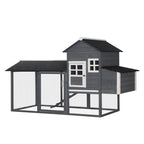 84" Wooden Chicken Coop, Hen House Outdoor with Run Nesting Box, Asphalt Roof, Removable Tray, Ramp, Poultry Cage for 2-3 Chickens, Gray
