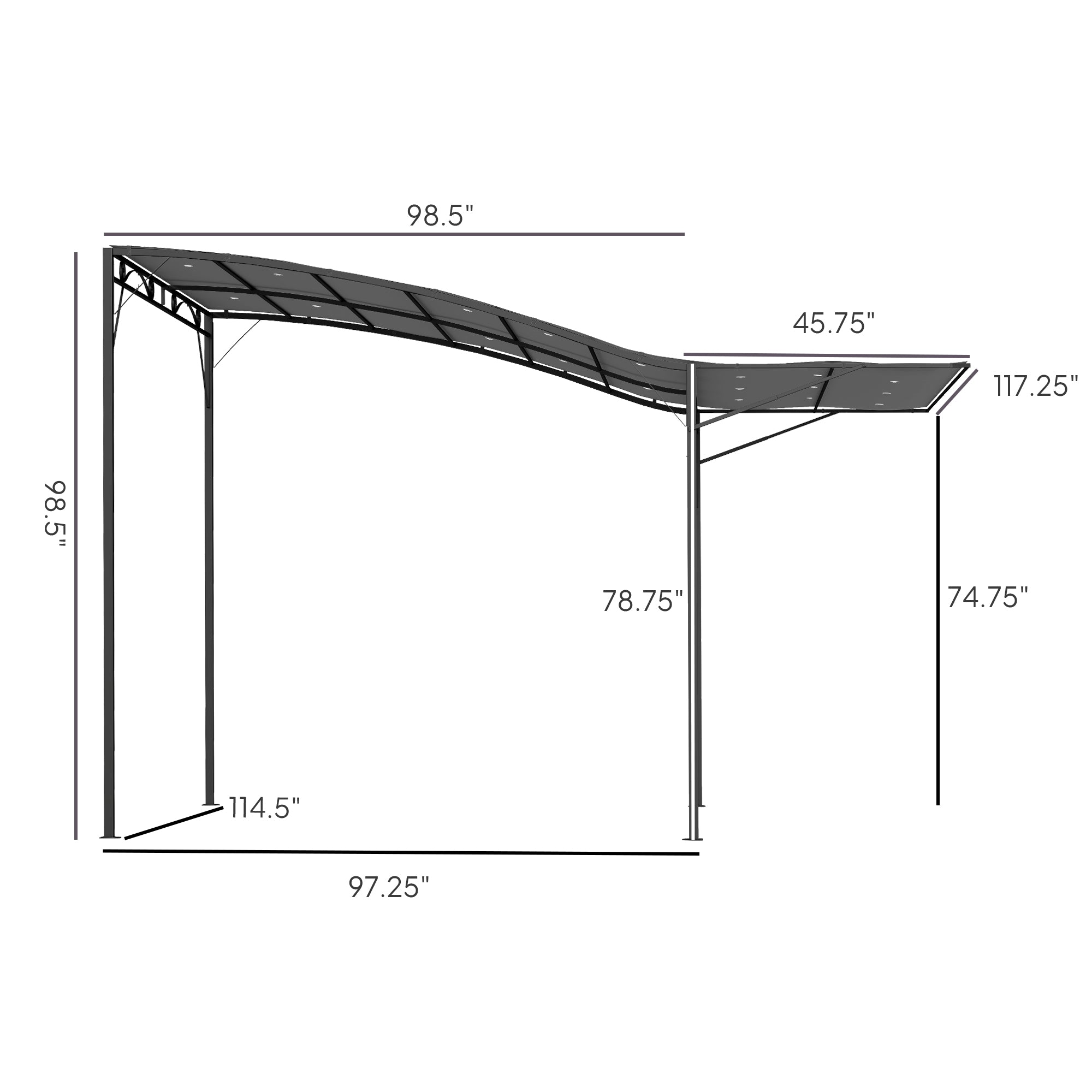 10' x 8' Outdoor Pergola and Patio Gazebo for Garden, Camper, Deck, Doors and Windows, Dark Gray