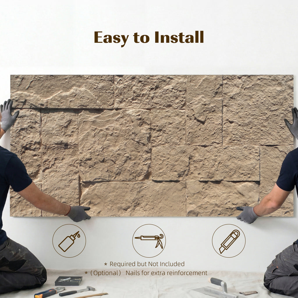 8-Pack 3D Faux Stone Wall Panels, Lightweight Polyurethane Panels for Interior and Exterior Accent Walls, Beige