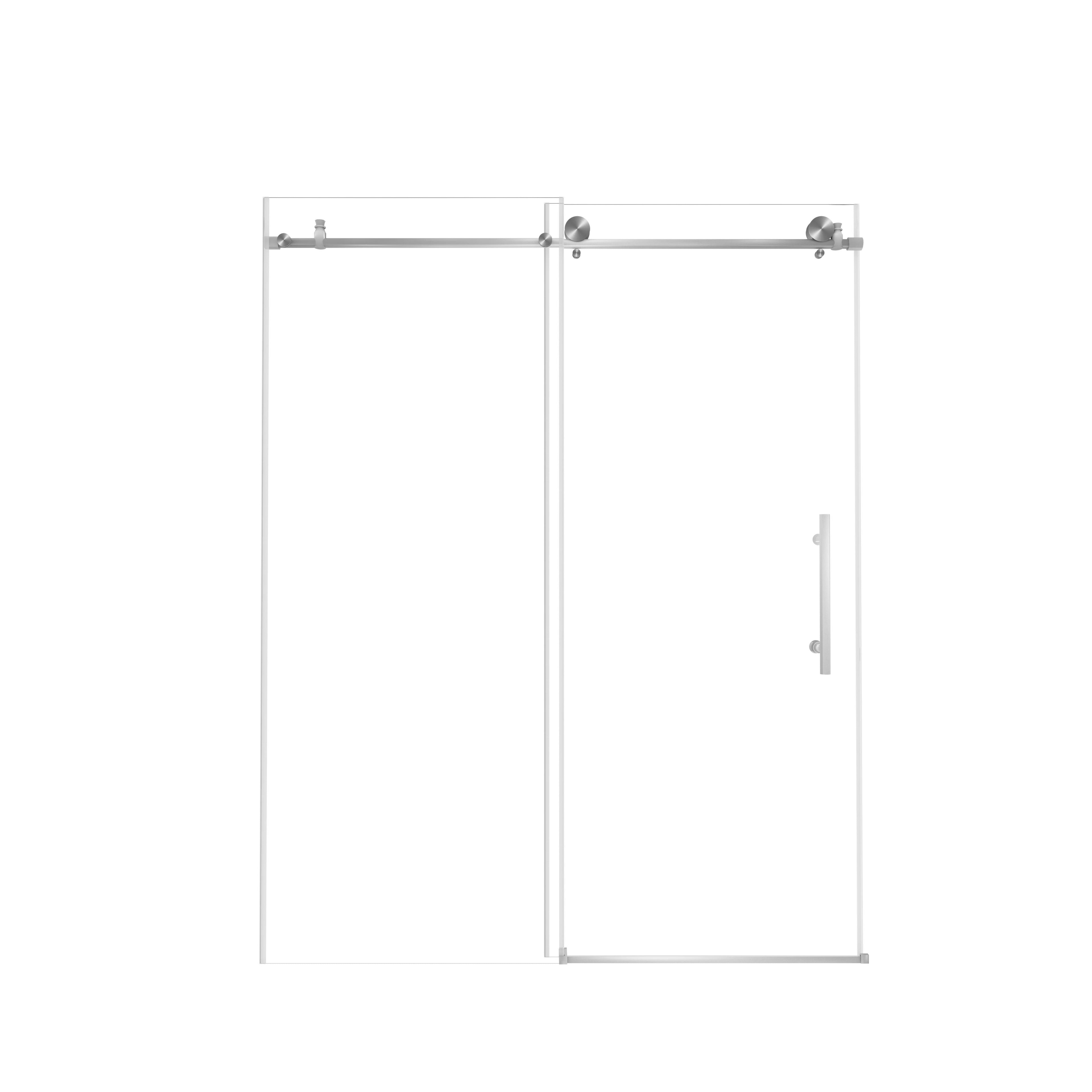 Frameless Shower Door with Anti-Shatter Safety Film and Bottom Water-Blocking Strip, Panel for Bathroom, 60" L x 0.5" W x 76" H, Brushed Nickel