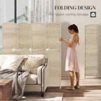 Folding Room Divider Screen 4 Panel 6' Tall Privacy Screen Freestanding Wood Partition for Home Office, Washed Oak