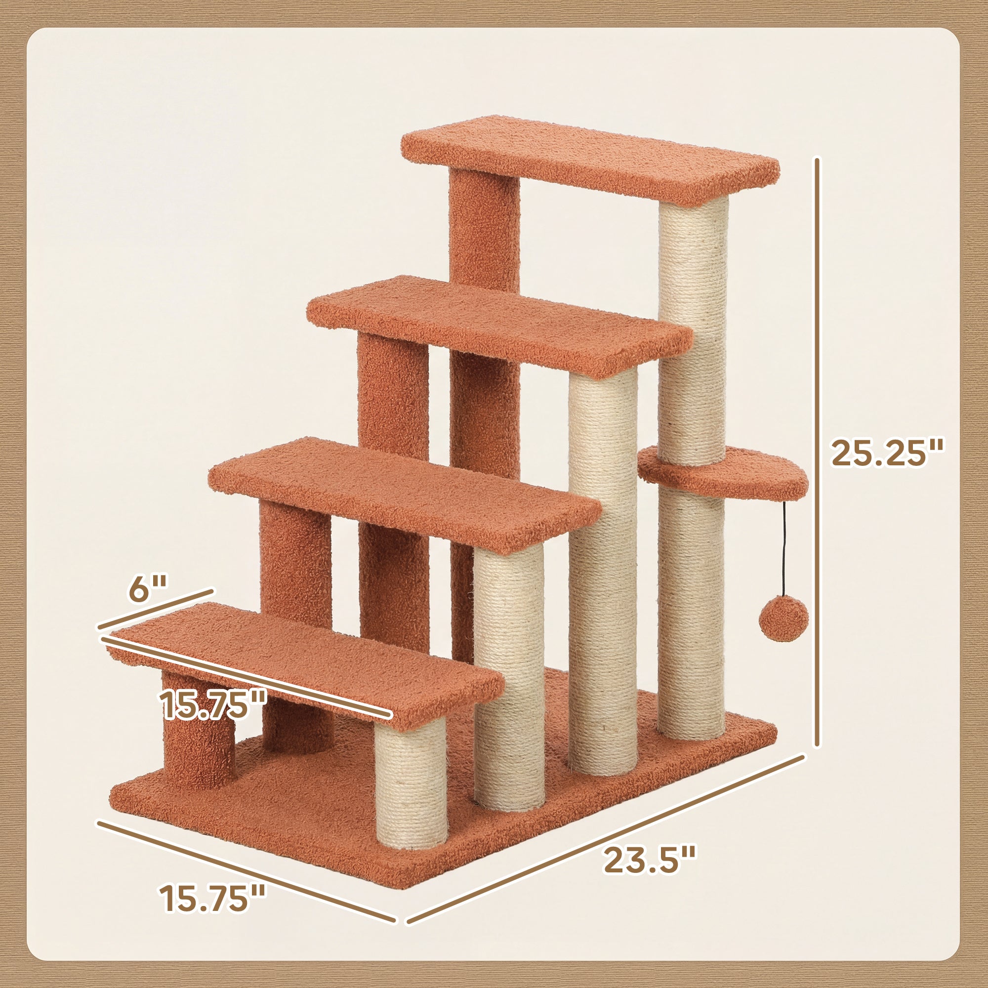 4 Levels Cat Steps with Scratching Posts for High Bed, Sofa, Brown