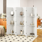 6 Panel 67" Tall Wood Privacy Screen Room Divider with 3 Shelves and Folding Storage for Bedroom, White