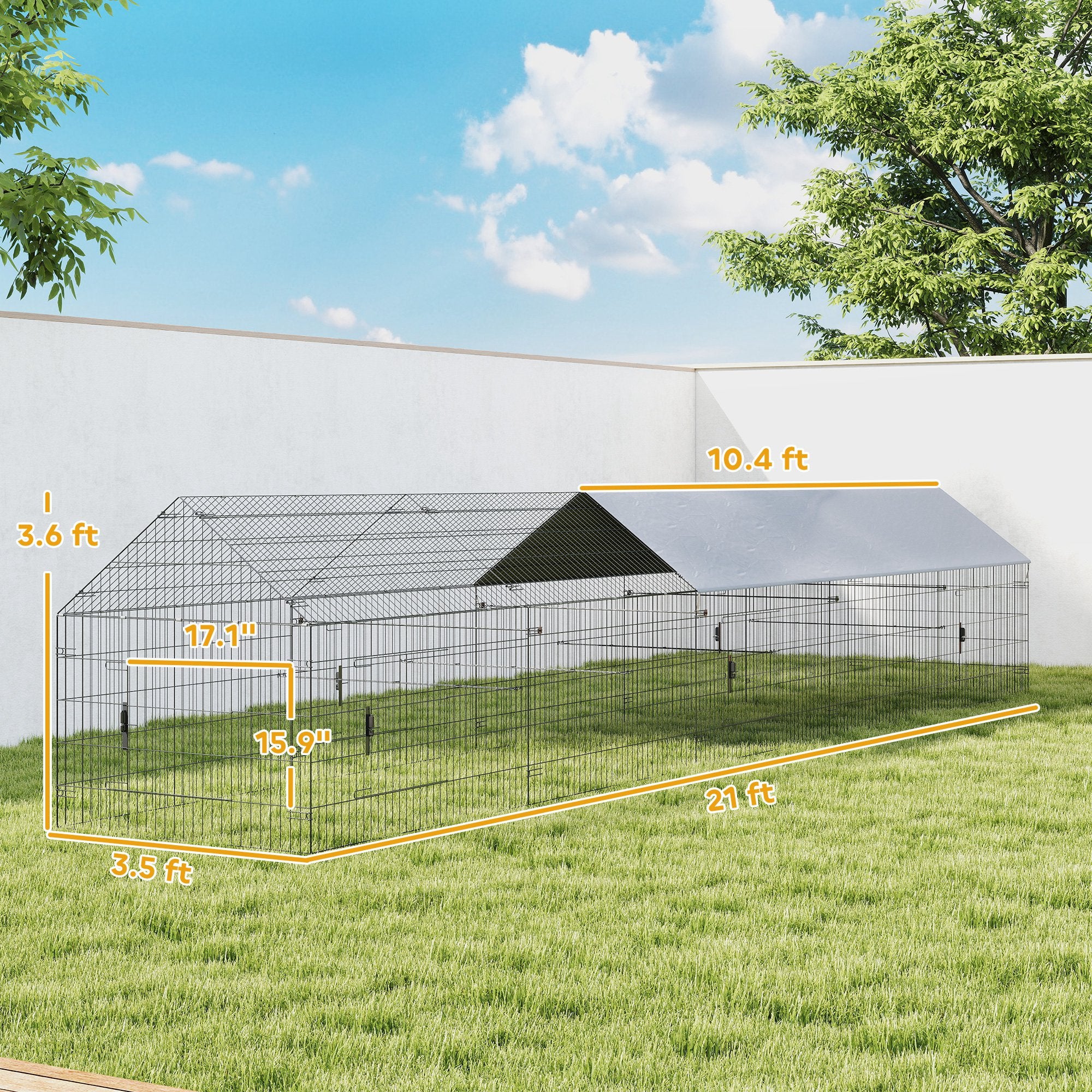 Metal Chicken Coop, Large Chicken Run with Water-Resistant & Anti-UV Cover for 7-9 Hens, Outdoor Hen House with 10 Doors