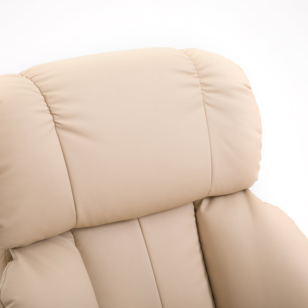 10-Point Massage Recliner Chair, Vibration Massage Sofa with Ottoman Footrest, Faux Leather and Swivel Wood Base for Living Room & Bedroom, Beige