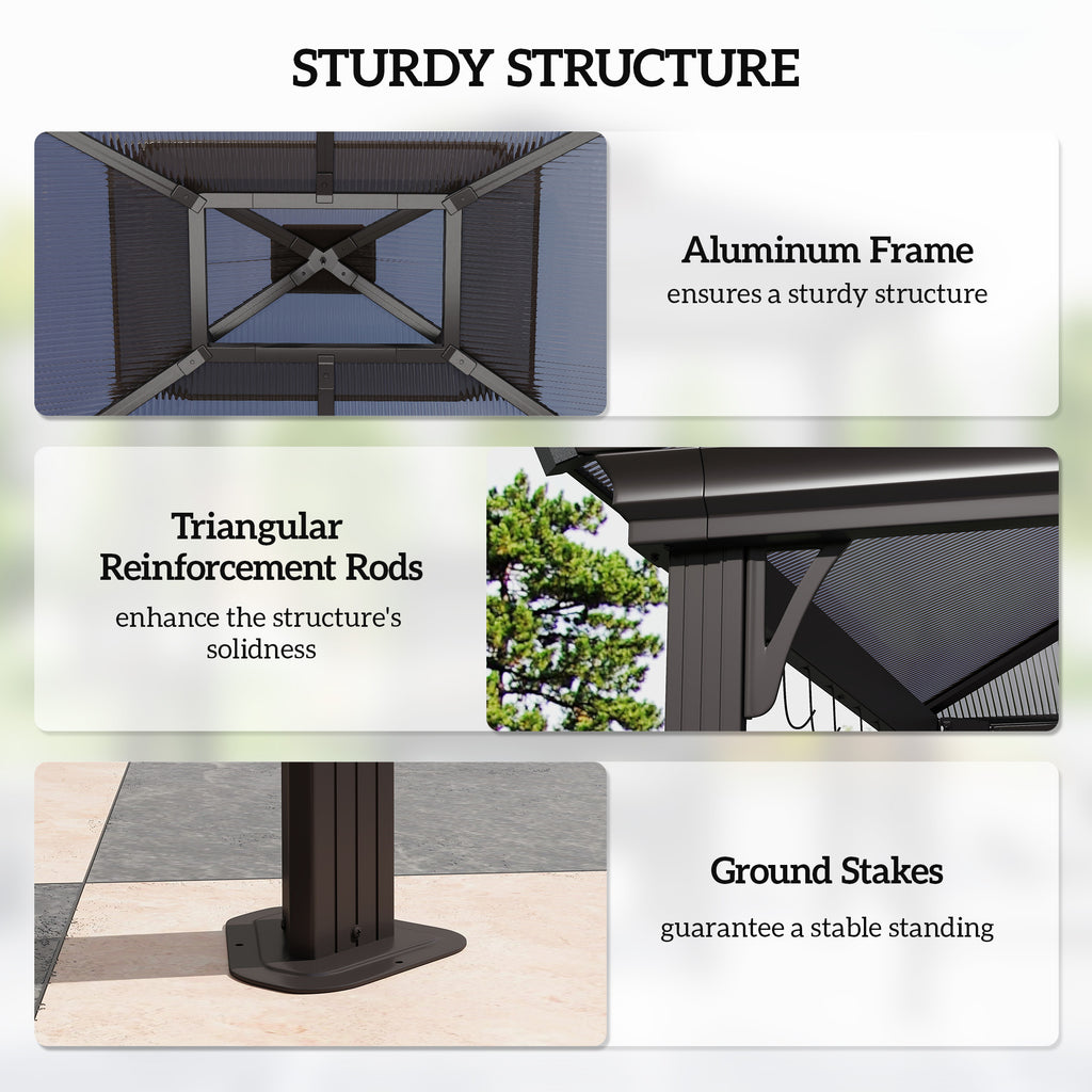 Outside Porch BBQ Cooking Pergola Canopy with 6 Hooks for Utensils and Double Venting Roof, Coffee