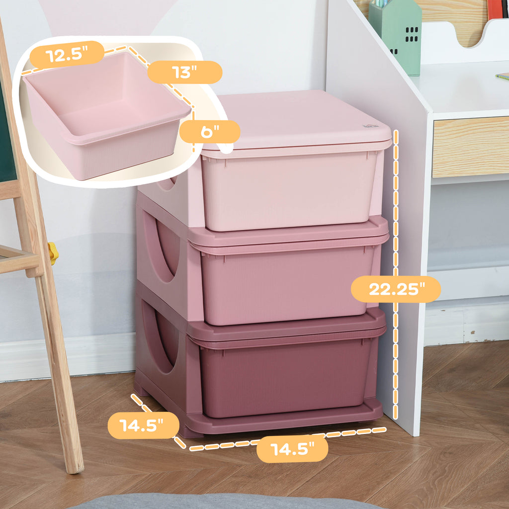 3 Drawers Kids Storage Unit, 3 Tier Stackable Toy Organizers and Storage Chest for Bedroom, Nursery, Playroom, Living Room, Boys, Girls, Toddlers, Pink