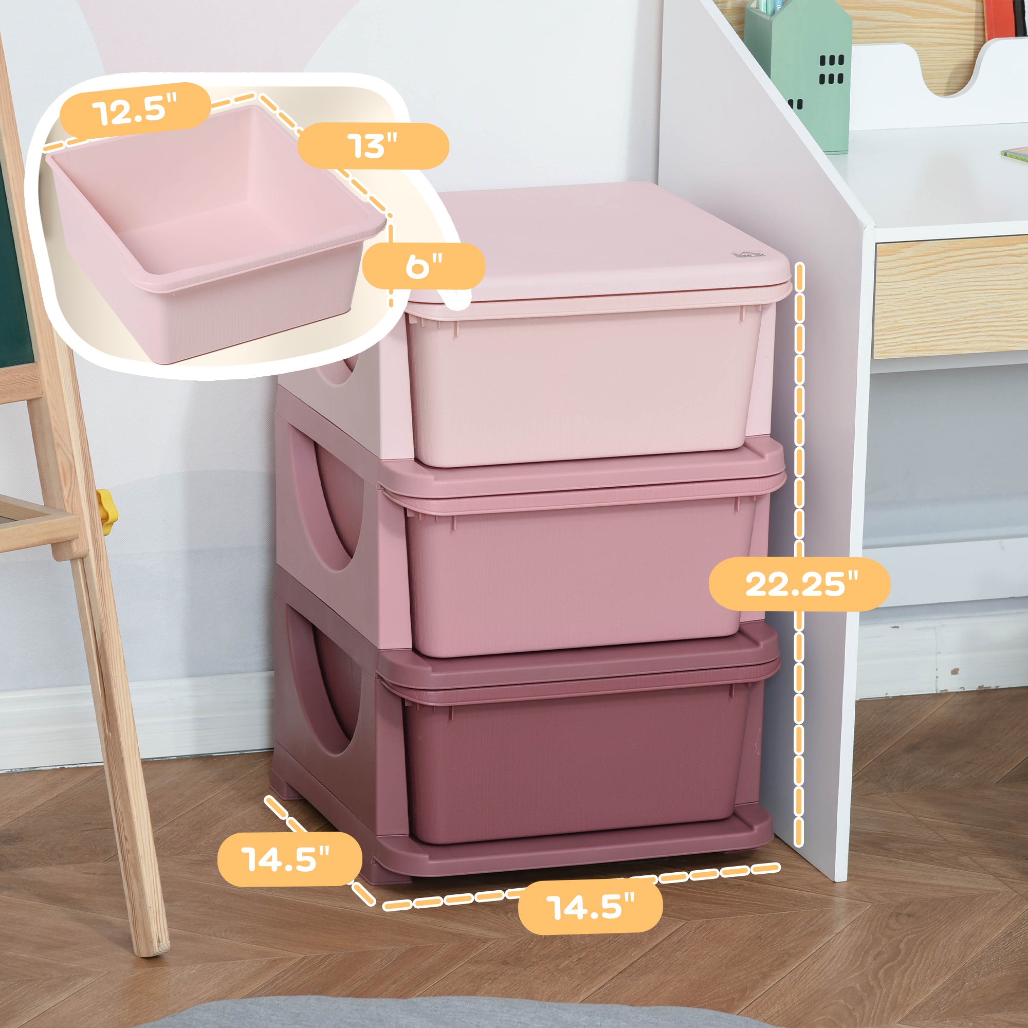 3 Drawers Kids Storage Unit, 3 Tier Stackable Toy Organizers and Storage Chest for Bedroom, Nursery, Playroom, Living Room, Boys, Girls, Toddlers, Pink
