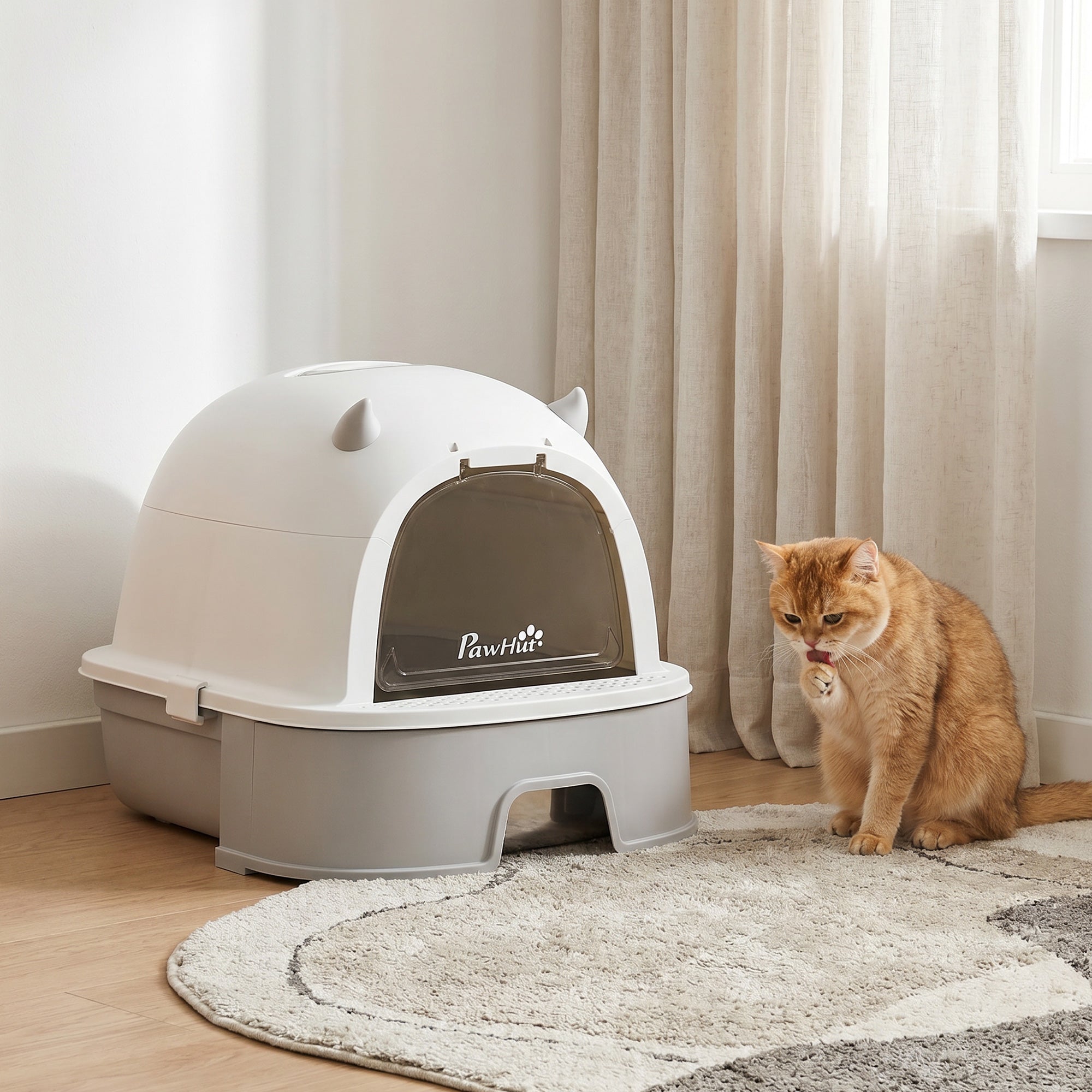 Stainless Steel Cat Litter Box Easy to Clean Kitty Litter Box with Slide-Out Tray Large Gray